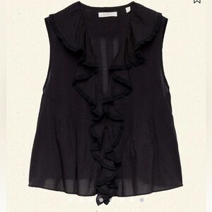 Down Hilda Black Ruffle Top EUC